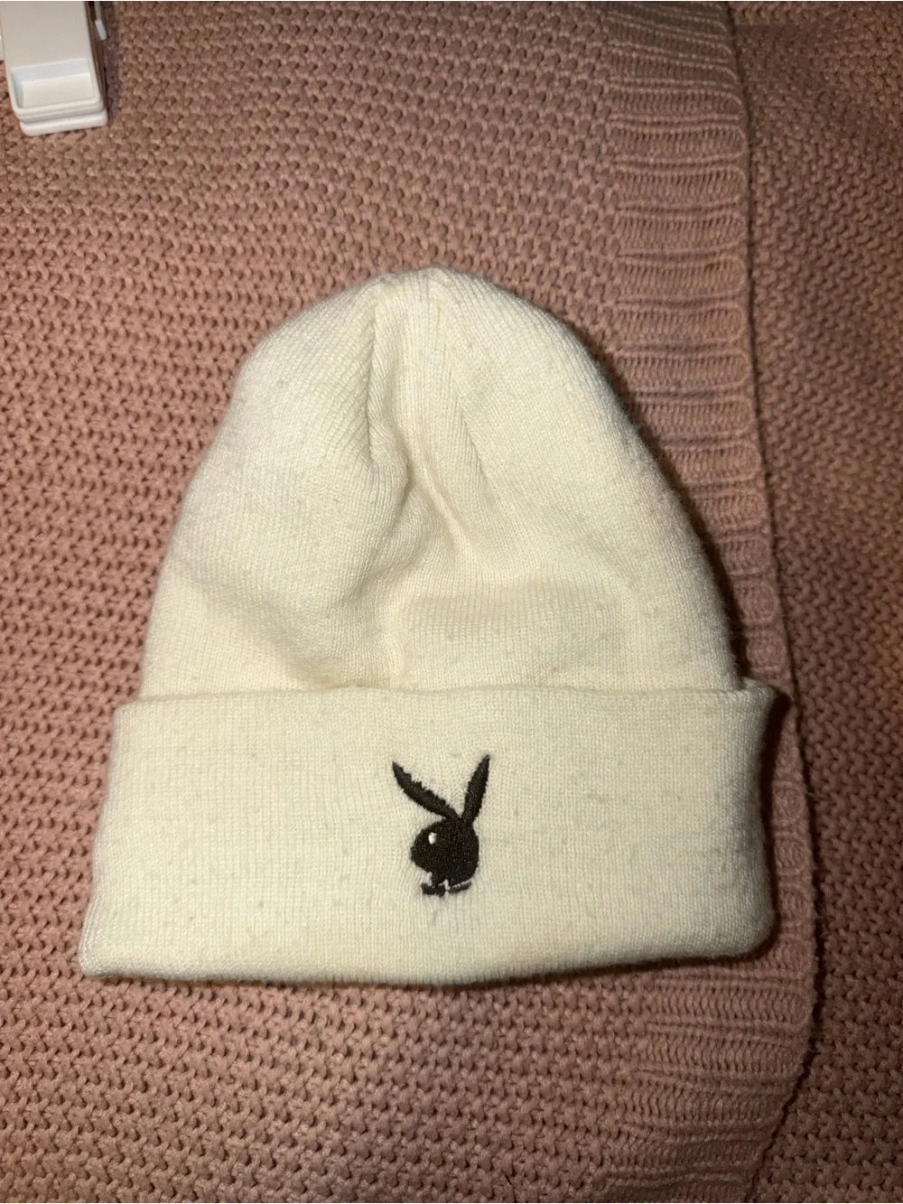 PLAYBOY Cream Beanie with Black Bunny Logo